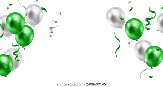 Celebration background with beautifully arranged green balloons. 3DVector illustration design