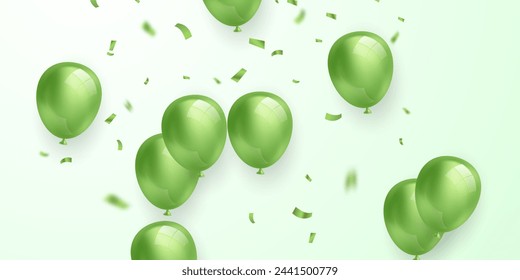 Celebration background with beautifully arranged green balloons. Vector 3D illustration design