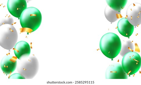 Celebration background with beautifully arranged green and white balloons vector illustration design. festival