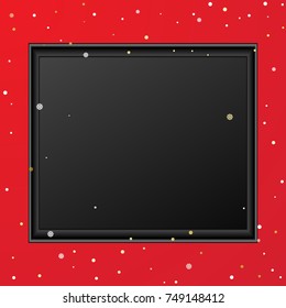 Celebration Background With Blank Picture Frame or Chalkboard And Snowflake Confetti