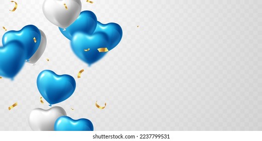 Fondo de celebración con globos de corazón azul y blanco. ilustración vectorial de lujo