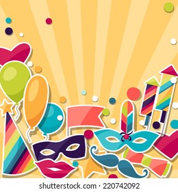 Celebration background with carnival stickers and objects.