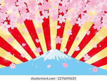 Antecedentes de la celebración con flores de cerezo y el Monte Fuji, ilustración vectorial