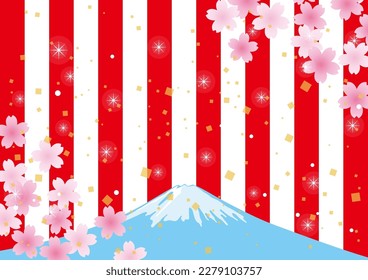Antecedentes de la celebración con flores de cerezo y el Monte Fuji, ilustración vectorial