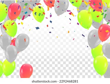 Celebration background with colorful balloons and confetti. Vector illustration.