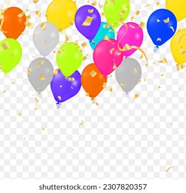 Celebration background with colorful balloons and confetti. Vector illustration.