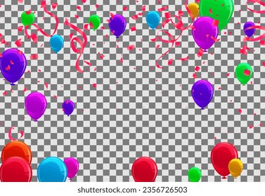 Celebration background with colorful balloons and confetti. Vector illustration.
