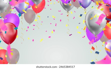 Celebration background with colorful balloons and confetti. Vector illustration.