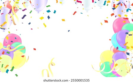 Celebration background with colorful balloons and confetti. Vector illustration.