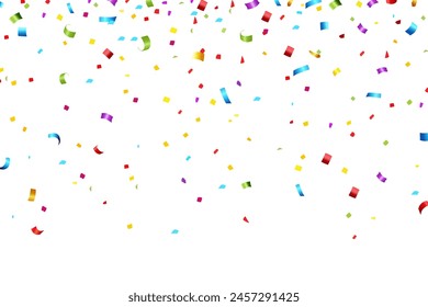 Celebration background with colorful confetti and ribbons. Vector illustration.