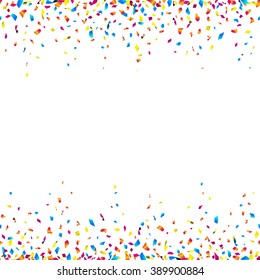 Celebration background with colorful confetti - seamless confetti borders on white background. Vector illustration.