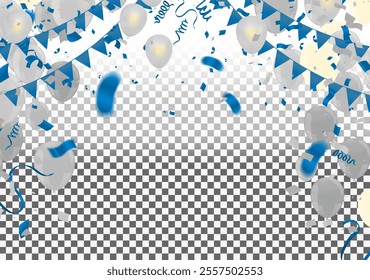 Celebration background with confetti and balloons. Vector illustration.