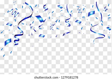 Celebration background with confetti blue. Isolated on white transparent background. Vector Illustration, eps 10