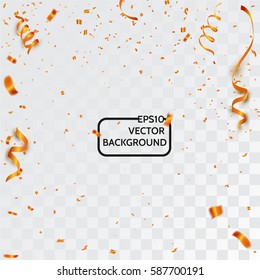 Celebration Background With Confetti Orange. Isolated On White Transparent Background. Vector Illustration, Eps 10