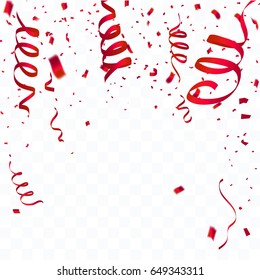 Celebration background with confetti red. Isolated on white transparent background. Vector Illustration, eps 10