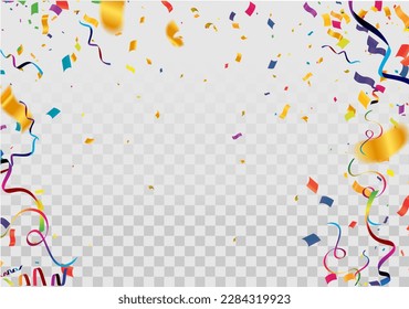 Celebration background with confetti and ribbons. Vector illustration.