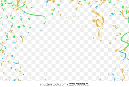 Celebration background with confetti and ribbons. Vector illustration.