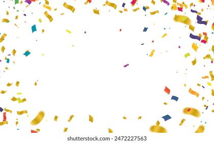 Celebration background with confetti and ribbons. Vector illustration.