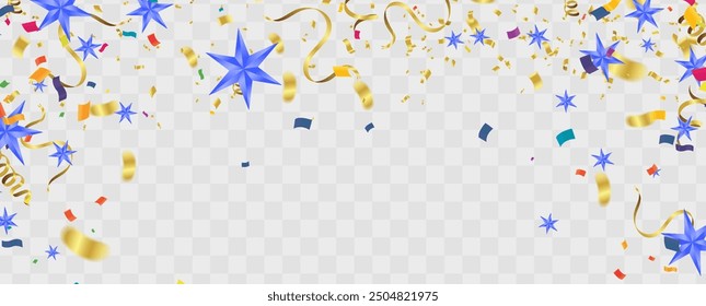 Celebration background with confetti and ribbons. Vector illustration.
