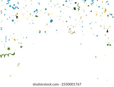 Celebration background with confetti and ribbons. Vector illustration.