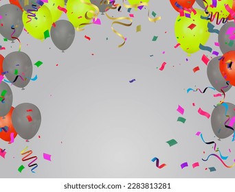 Celebration background with confetti and serpentine. Vector illustration.