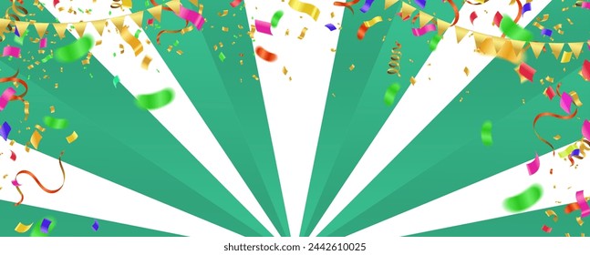 Celebration background with confetti and streamers. Vector illustration.