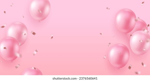 Celebration background with elegant pink balloons Beautiful 3D design vector illustration