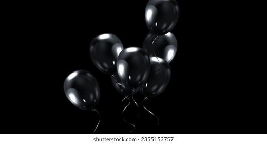 Celebration background with elegantly arranged black balloons. Vector 3D illustration design