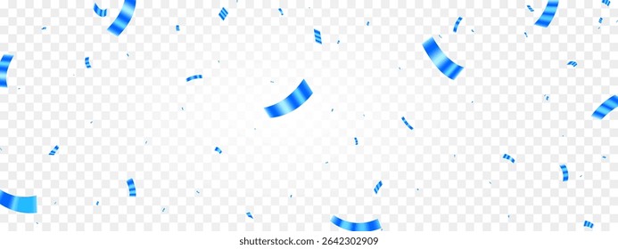 Celebration background with falling blue confetti isolated on transparent, Realistic confetti vector illustration.
