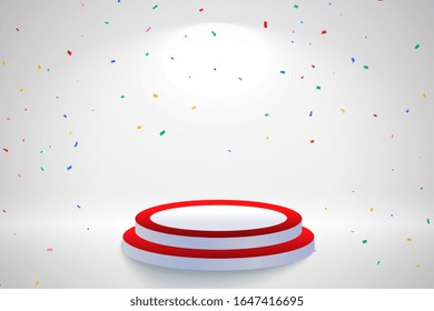 fondo de celebración con caída de confetti y podio