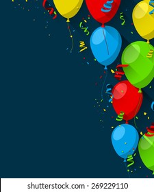 Festlicher Hintergrund mit flachen Ballons und Konfetti. Vektorgrafik. 