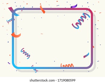 Plantilla de marco de celebración con cintas confetti y coloridas. Ilustración del vector