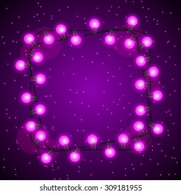 Celebration background with garland of bulbs glowing.
