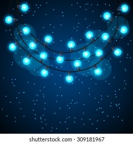 Celebration background with garland of bulbs glowing.