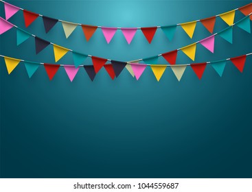 celebration background with garland flag and confetti in party and enjoyment concept.Vector eps10.