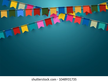 celebration background with garland flag and confetti in party and enjoyment concept.Vector eps10.