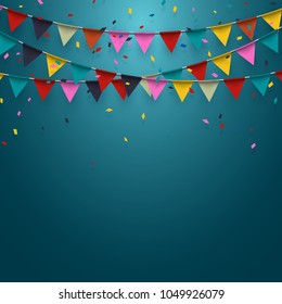 celebration background with garland flag and confetti in party and enjoyment concept.Vector eps10.