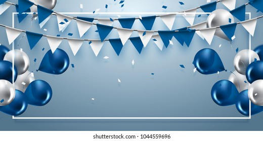 celebration background with garland flag,balloons and confetti in party and enjoyment concept.Vector eps10.