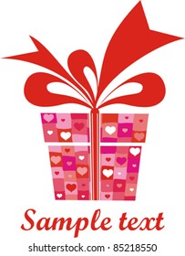 Celebration background with gift box red ribbon on white background and place for your text. vector illustration