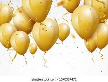 Celebration background with gold confetti and balloons