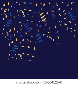 celebration background with gold confetti. Gold glitter confetti flying vector background