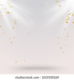 Celebration Background with gold confetti and light