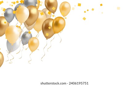 Hintergrund der Feierlichkeiten mit Gold- und Silberballons. Vektorgrafik.