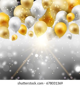 Celebration background with gold and silver balloons