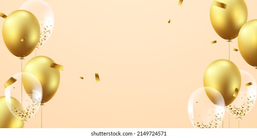 Celebration background with gold and white balloons for parties. 3d design virtual helium vector illustration