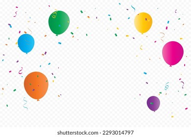 Celebration Background, Happy birthday banner with colorful confetti and streamer ribbons, balloons. Vector Illustration