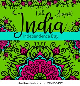 Celebration background for Indian Independence Day with text 15 August, colorful blots