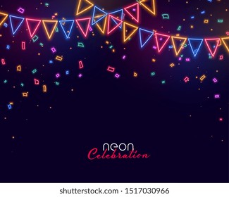 celebration background with neon style garland flags decoration