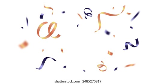 Celebration background with orange and purple zigzag confetti falling, vector illustration
