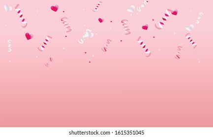 Celebration background party decoration frame template with confetti on pink Valentines day background. Vector Illustration, eps 10